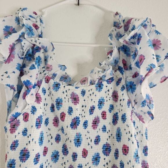 LoveShackFancy Ruffled Floral Mini Dress - Blue and Purple - Picture 6 of 8